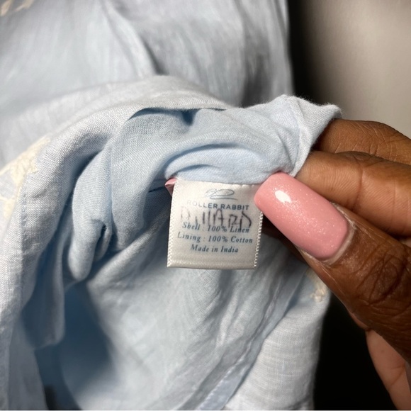 Roller Rabbit Women 100% Linen Ebonie Dress Small Blue Embroidered Spring Coasta - Picture 8 of 10